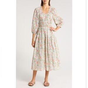 The Great Moonstone Gathered Floral-print Cotton Midi Dress Size S